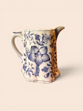 Vintage Andrea by Sadek Blue & White Floral Scalloped Ceramic Creamer Pitcher